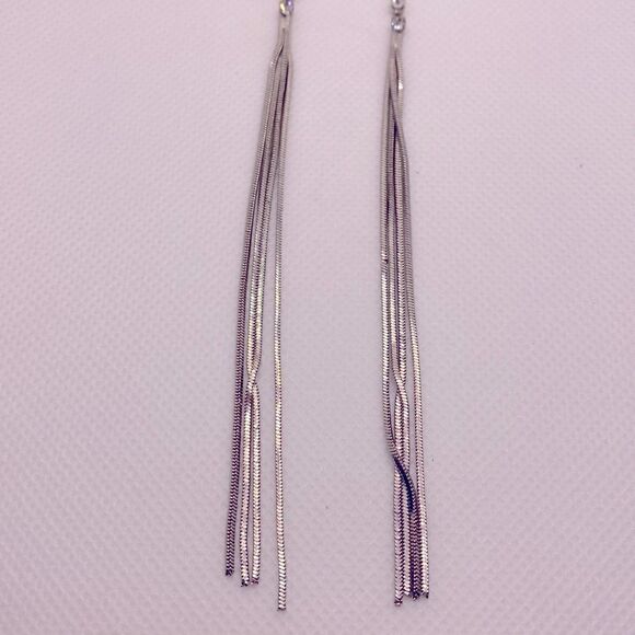 💛 Vintage Silver Tone Waterfall Crystal Tassel Earrings - Picture 5 of 8
